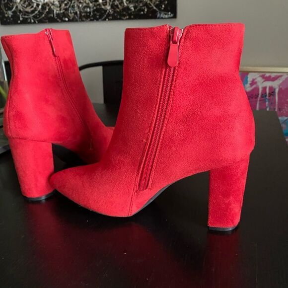 Dreamspair Pointed Toe Zipper Chunky Heel Ankle Boots red 7 - Picture 4 of 7